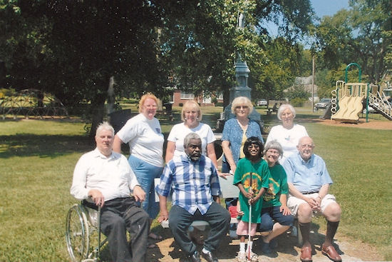 Photo Made in Menlo Park by Bob Farrow, Past President of Trion Lions Club and Blind Chapter Left to Right In wheelchair James Huskey, Member Blind Chapter Front Row Harold Wooten, Member Blind Chapter Young girl standing with cane Adora Jones ones, Blind Chapter
Aubrey Hardeman, Blind Chapter Back Row Jan Morris, Trion Lions Club President, Blind Chapter Marsha Farrow, President Chattooga Chapter of the Georgia Council of the Blind and Blind Lion in Trion Club, Virginia Welch Past President Menlo Lions Club, and Virginia Tucker, Menlo Lions Club 
and Blind Chapter.